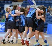 23 January 2014; St Mary's Mallow celebrate after the match. All-Ireland Schools Cup U16B Girls Final, Ursuline Sligo, Co. Sligo, v St Mary's Mallow, Co. Cork, National Basketball Arena, Tallaght, Co. Dublin. Picture credit: Ramsey Cardy / SPORTSFILE