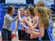 23 January 2014; St Mary's Mallow Coach Louise Heavin with her team before the game. All-Ireland Schools Cup U16B Girls Final, Ursuline Sligo, Co. Sligo, v St Mary's Mallow, Co. Cork, National Basketball Arena, Tallaght, Co. Dublin. Picture credit: Ramsey Cardy / SPORTSFILE