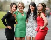 23 January 2014; Pictured are, from left to right, Sally-Anne O'Grady, from Lismore, Co. Waterford, Lisa Flynn, from Frenchpark, Co. Roscommon, Liah Lavin, from Frenchpark, Co. Roscommon, and Nuala O'Brien, from Glanworthh, Co. Cork, at the Thyestes Chase Race Day, Gowran Park, Gowran, Co. Kilkenny. Picture credit: Matt Browne / SPORTSFILE