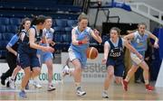 23 January 2014; Kelle Crean, St Josephs Charlestown, in action against Elle McEvoy, left, and Eimear Flynn, Gallen CS Ferbane. All-Ireland Schools Cup U16C Girls Final, Gallen CS Ferbane v St Josephs Charlestown, National Basketball Arena, Tallaght, Co. Dublin. Picture credit: Ramsey Cardy / SPORTSFILE