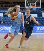 23 January 2014; Chelsea Doherty, St Josephs Charlestown, in action against Emma Maher, Gallen CS Ferbane. All-Ireland Schools Cup U16C Girls Final, Gallen CS Ferbane v St Josephs Charlestown, National Basketball Arena, Tallaght, Co. Dublin. Picture credit: Ramsey Cardy / SPORTSFILE