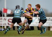 23 January 2014; Sean Stafford, CBS Wexford, is tackled by Tommy White and Robbie Toal Lennon, 12, St. Gerard’s School. Vinnie Murray Semi-Final, St. Gerard’s School v CBS Wexford. Wicklow RFC, Wicklow Town. Picture credit: Stephen McCarthy / SPORTSFILE