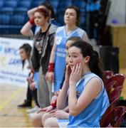 23 January 2014; Sarah Burke, St Josephs Charlestown, looks on during the game. All-Ireland Schools Cup U16C Girls Final, Gallen CS Ferbane, Co. Offaly v St Josephs Charlestown, Co. Mayo, National Basketball Arena, Tallaght, Co. Dublin. Picture credit: Ramsey Cardy / SPORTSFILE