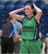 23 January 2014; A dejected Aimee Fox, Ursuline Sligo, after the game. All-Ireland Schools Cup U16B Girls Final, Ursuline Sligo v St Mary's Mallow, National Basketball Arena, Tallaght, Co. Dublin. Picture credit: Ramsey Cardy / SPORTSFILE