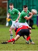 23 January 2014; Eoghan Byrne, Gonzaga College, is tackled by Luke Trench, C.U.S. Vinnie Murray Semi-Final, C.U.S v Gonzaga College, Sydney Parade, Co. Dublin. Picture credit: Barry Cregg / SPORTSFILE