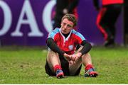 23 January 2014; A dejected Matthew Butler, C.U.S, after the game. Vinnie Murray Semi-Final, C.U.S v Gonzaga College, Sydney Parade, Co. Dublin. Picture credit: Barry Cregg / SPORTSFILE