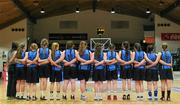 23 January 2014; The St Mary's Mallow during the National Anthem. All-Ireland Schools Cup U16B Girls Final, Ursuline Sligo v St Mary's Mallow, National Basketball Arena, Tallaght, Co. Dublin. Picture credit: Ramsey Cardy / SPORTSFILE