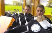 27 October 2004; Glen Eribo, aged 14, right, and Lee Fitzpatrick, aged 14, both from Ballymun, Dublin, with new equipment for the Ballymun Golf Academy where coaches from the Christy O'Connor Golf Club have been coaching children from the local area. Salogue Golf Club, Ballymun, Dublin. Picture credit; Pat Murphy / SPORTSFILE