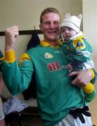 22 May 2005; Shane Foley, Leitrim, with his 5 and a half month old son Jack, celebrate after victory over Sligo. Bank of Ireland Connacht Senior Football Championship, Leitrim v Sligo, O'Moore Park, Carrick-on-Shannon, Co. Leitrim. Picture credit; Damien Eagers / SPORTSFILE