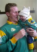 22 May 2005; Shane Foley, Leitrim, with his 5 and a half month old son Jack, in the dressing-room after victory over Sligo. Bank of Ireland Connacht Senior Football Championship, Leitrim v Sligo, O'Moore Park, Carrick-on-Shannon, Co. Leitrim. Picture credit; Damien Eagers / SPORTSFILE