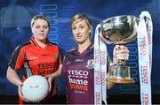 24 January 2014; Pictured at the launch of the 2014 TESCO Homegrown Ladies National Football League are Kyla Traynor, left, Down, and Sinead Burke, Galway. The League gets underway on Sunday February 2nd with 30 counties competing in 4 Divisions. There are 7 rounds with the top 4 teams in each division proceeding to the semi finals and the bottom team being relegated. The Division 1,2 and 3 finals take place in Parnell Park on May 10th and will be televised live on TG4. Tesco, Clarehall, Dublin. Picture credit: David Maher / SPORTSFILE
