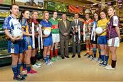 24 January 2014; Pictured at the launch of the 2014 TESCO Homegrown Ladies National Football League are Pat Quill, left, President of the Ladies Gaelic Football Association, and Patrick O'Connor, Local Marketing Manager Tesco Ireland, with players, from left, Sharon Courtney, Monaghan, Lucy Mulhall, Wicklow, Kyla Traynor, Down, Samantha Lambert, Tipperary, Aisling Tarpey, Mayo, Caroline O'Hanlon, Armagh, Noelle Healy, Dublin, Niamh Ward, Roscommon, and Sinead Burke, Galway. The League gets underway on Sunday February 2nd with 30 counties competing in 4 Divisions. There are 7 rounds with the top 4 teams in each division proceeding to the semi finals and the bottom team being relegated. The Division 1,2 and 3 finals take place in Parnell Park on May 10th and will be televised live on TG4. Tesco, Clarehall, Dublin. Picture credit: David Maher / SPORTSFILE