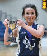 24 January 2014; Megan Rosbotham, St Genevieves Belfast, with the trophy after the match. All-Ireland Schools Cup U19C Girls Final, St Genevieves Belfast, Co. Antrim v Glenamaddy Community School, Co. Galway, National Basketball Arena, Tallaght, Co. Dublin. Picture credit: Ramsey Cardy / SPORTSFILE