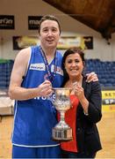 24 January 2014; The C&S UCC Demons captain Shane Coughlan, celebrates with his wife Allison after the game. Basketball Ireland National Men's Senior Cup Final, C&S UCC Demons, Cork v Dublin Inter, National Basketball Arena, Tallaght, Co. Dublin. Picture credit: Brendan Moran / SPORTSFILE