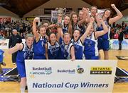 25 January 2014; Team Boardwalk Bar & Grill Glanmire celebrate with the cup after the game. Basketball Ireland Women's U18 National Cup Final, Singleton SuperValu Brunell, Cork v Team Boardwalk Bar & Grill Glanmire, Cork. National Basketball Arena, Tallaght, Co. Dublin. Photo by Sportsfile