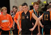 25 January 2014; A dejected Andrew McGeever, Letterkenny Blaze, after the game. Basketball Ireland Men's U18 National Cup Final, Letterkenny Blaze, Donegal v Templeogue, Dublin. National Basketball Arena, Tallaght, Co. Dublin. Photo by Sportsfile