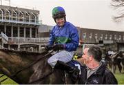 25 January 2014; Jockey Shane Butler after winning onboard He'llberemembered in the Leopardstown Handicap Steeplechase. Leopardstown Racecourse, Leopardstown, Co. Dublin. Picture credit: Ramsey Cardy / SPORTSFILE