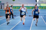 25 January 2014; David Keenan, centre, Ballyskenach A.C, Co. Offaly, in action against Michael Galligan, left, Sli Cualann A.C. Co. Wicklow, and David Finlay, right, St. Peter's A.C., Co. Louth, in the M4 60m race during in the Woodie’s DIY Master Indoor Championships of Ireland. Athlone Institute of Technology Arena, Athlone, Co. Westmeath. Picture credit: Barry Cregg / SPORTSFILE