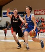 25 January 2014; Roy Downey, Neptune BC, in action against Dylan Kessie, KUBS. Basketball Ireland Men's U20 National Cup Final, Neptune BC, Cork v KUBS, Dublin. National Basketball Arena, Tallaght, Co. Dublin. Photo by Sportsfile