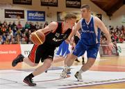 25 January 2014; Conor McCracken, KUBS, in action against Dylan Lenihan, Neptune BC. Basketball Ireland Men's U20 National Cup Final, Neptune BC, Cork v KUBS, Dublin. National Basketball Arena, Tallaght, Co. Dublin. Photo by Sportsfile