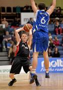 25 January 2014; Kevin O'Hanlon, KUBS, in action against Mark Kenny, Neptune BC. Basketball Ireland Men's U20 National Cup Final, Neptune BC, Cork v KUBS, Dublin. National Basketball Arena, Tallaght, Co. Dublin. Photo by Sportsfile