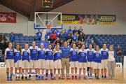 24 January 2014; The Team Montenotte Hotel Cork stand for the National Anthem. Basketball Ireland National Women's Senior Cup Final, UL Huskies, Limerick v Team Montenotte Hotel Cork, National Basketball Arena, Tallaght, Co. Dublin. Picture credit: Brendan Moran / SPORTSFILE