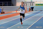 25 January 2014; David Hayde, St Laurence O'Toole A.C, Co. Carlow, in action on his way to winning the M3 60m race during in the Woodie’s DIY Master Indoor Championships of Ireland. Athlone Institute of Technology Arena, Athlone, Co. Westmeath. Picture credit: Barry Cregg / SPORTSFILE