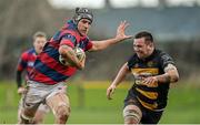 25 January 2014; Ben Reilly, Clontarf, in action against John Moroney, Young Munster. Ulster Bank League, Division 1A, Young Munster v Clontarf, Tom Clifford Park, Limerick. Picture credit: Diarmuid Greene / SPORTSFILE