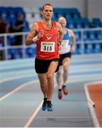 25 January 2014; Mark O'Shea, Drogheda & District  A.C., Co. Louth, on his way to winning the M2 Mens 800m race during in the Woodie’s DIY Master Indoor Championships of Ireland. Athlone Institute of Technology Arena, Athlone, Co. Westmeath. Picture credit: Barry Cregg / SPORTSFILE