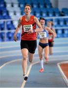 25 January 2014; Niamh Fitzgerald, Lucan Harriers A.C., Dublin, on her way to winning the M1 Womens 800m race during in the Woodie’s DIY Master Indoor Championships of Ireland. Athlone Institute of Technology Arena, Athlone, Co. Westmeath. Picture credit: Barry Cregg / SPORTSFILE