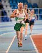 25 January 2014; Patrick Timmons, Raheny Shamrocks A.C. in action on his way to finishing in second place in the M6 Mens 800m race during in the Woodie’s DIY Master Indoor Championships of Ireland. Athlone Institute of Technology Arena, Athlone, Co. Westmeath. Picture credit: Barry Cregg / SPORTSFILE