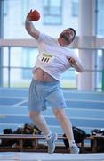 25 January 2014; John Leahy, Kilmurray A.C., Co. Clare, competing in the M1 Men's Shot Putt during the Woodie’s DIY Master Indoor Championships of Ireland. Athlone Institute of Technology Arena, Athlone, Co. Westmeath. Picture credit: Barry Cregg / SPORTSFILE