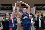 26 January 2014; Singleton SuperValu Brunell joint captains Amy Waters, left, and Megan O'Leary lift the trophy. Basketball Ireland Women's U20 National Cup Final, Singleton SuperValu Brunell, Cork v Team Boardwalk Bar & Grill Glanmire, Cork. National Basketball Arena, Tallaght, Co. Dublin. Picture credit: Ramsey Cardy / SPORTSFILE