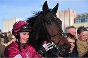26 January 2014; Jockey Byan Cooper with Trifolium after winning The Frank Ward Solicitors Arkle Novice Steeplechase. Leopardstown Racecourse, Leopardstown, Co. Dublin. Picture credit: Barry Cregg / SPORTSFILE
