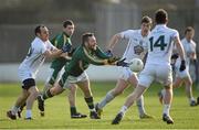 26 January 2014; Michael Burke, Meath, in action against Kildare players, from left, Kevin Murnaghan, Padraig Fogarty and Darroch Mulhall. Bord na Mona O'Byrne Cup, Final, Kildare v Meath. St Conleth's Park, Newbridge, Co. Kildare. Picture credit: Brendan Moran / SPORTSFILE