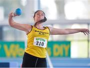 26 January 2014; Erin Kingston, Bandon A.C., competing in the Junior Women's Shot Put 4kg at the Woodie’s DIY Junior & U23 Championships of Ireland. Athlone Institute of Technology International Arena, Athlone, Co. Westmeath. Photo by Sportsfile