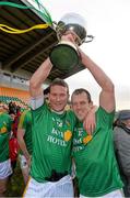 26 January 2014; Shane Foley, left, and Fergal Clancy, Leitrim, celebrate at the end of the game. FBD League, Final, Leitrim v Roscommon. Páirc Sean Mac Diarmada, Carrick on Shannon, Co. Leitrim. Picture credit: David Maher / SPORTSFILE