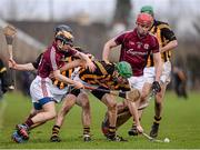 26 January 2014; Kilkenny's Shane Prendergast, supported by team mates Conor Fogarty and Paraic Phelan, in action against Galway players Padraig Landers and Jonathan Glynn. Bord Na Mona Walsh Cup, Semi-Final, Kilkenny v Galway, St. Lachtain's GAA Club, Freshford, Co. Kilkenny. Picture credit: Ray McManus / SPORTSFILE