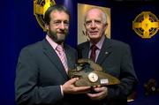 22 May 2005; GAA President Sean Kelly presents the GAA MacNamee Award for the 'Best County Yearbook' to Down's Jerry Quinn. Burlington Hotel, Dublin. Picture credit; Ray McManus / SPORTSFILE