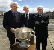 23 May 2005; Surviving members of the 1947 All-Ireland Football Final, from left, John Wilson, Cavan, Teddy Sullivan, Kerry, Mick Finnucane, Kerry, in conversation at the inaugural Lucozade Sport sponsored Association of Sports Journalists in Ireland Sporting Legends lunch to honour the surviving members of the 1947 All-Ireland Football Final played in the Polo Grounds, New York. Jury's Hotel, Ballsbridge, Dublin. Picture credit; Ray McManus / SPORTSFILE