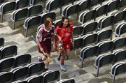24 May 2005; Camogie stars Ailbhe Kelly, Galway, left, and Rosarie Holland, Cork, after a photocall in advance of next Sunday's National League Final in Semple Stadium. This picture is taken in Croke Park, Dublin. Picture credit; Brian Lawless / SPORTSFILE