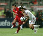 25 May 2005; Harry Kewell, Liverpool, in action against Andrea Pirlo, AC Milan. UEFA Champions League Final, Liverpool v AC Milan, Ataturk Olympic Stadium, Istanbul, Turkey. Picture credit; David Maher / SPORTSFILE
