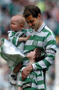 29 May 2005; Jackie McNamara, Celtic XI, with his children, Syndney, left, and Erin. Jackie McNamara Testimonial, Celtic XI v Republic of Ireland XI, Celtic Park, Glasgow, Scotland. Picture credit; David Maher / SPORTSFILE