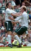 29 May 2005; Robbie Keane, left, Republic of Ireland XI, celebrates after scoring his sides winning goal with team-mate Gary Doherty. Jackie McNamara Testimonial, Celtic XI v Republic of Ireland XI, Celtic Park, Glasgow, Scotland. Picture credit; David Maher / SPORTSFILE