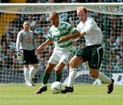 29 May 2005; Henrik Larrson, Celtic XI, in action against Gary Doherty, Republic of Ireland XI. Jackie McNamara Testimonial, Celtic XI v Republic of Ireland XI, Celtic Park, Glasgow, Scotland. Picture credit; David Maher / SPORTSFILE