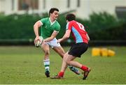 23 January 2014; Andy Marks, Gonzaga College, is tackled by Gary Power, C.U.S. Vinnie Murray Semi-Final, C.U.S v Gonzaga College, Sydney Parade, Co. Dublin. Picture credit: Barry Cregg / SPORTSFILE