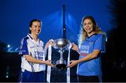 27 January 2014; The TESCO Homegrown Ladies National Football League gets underway this weekend at venues throughout the country. Monaghan's Sharon Courtney, left, and Dublin's Sinead Finnegan are photographed at the Mary McAleese Bridge in Drogheda ahead of their TESCO Homegrown National Football League Round 1 meeting on Sunday at Aughnamullen, Co. Monaghan, at 2pm. Full fixture information can be found on www.ladiesgaelic.ie. Drogheda, Co. Louth. Photo by Sportsfile