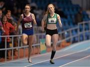 26 January 2014; Niamh McNichol, Ferrybank A.C., Co. Waterford, on her way to winning the Junior Women's 200m at the Woodie’s DIY Junior & U23 Championships of Ireland. Athlone Institute of Technology International Arena, Athlone, Co. Westmeath. Photo by Sportsfile