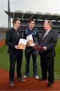 27 January 2014; Uachtarán Chumann Lúthchleas Gael Liam Ó Néill, right, with former Armagh footballer Oisin McConville, left, and Offaly footballer Niall McNamee at the launch of the GAA/GPA Gambling Guidelines. Croke Park, Dublin. Picture credit: David Maher / SPORTSFILE