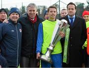 27 January 2014; Pictured are, from left to right, St. Patrick's Athletic manager Liam Buckley, FAI Chief Executive John Delaney, St. Patrick's Athletic's Ger O'Brien and Minister for Transport, Tourism and Sport Leo Varadkar T.D, during the official opening of the multi-sport all weather pitches at the National Sports Campus, Blanchardstown, Dublin. Picture credit: David Maher / SPORTSFILE